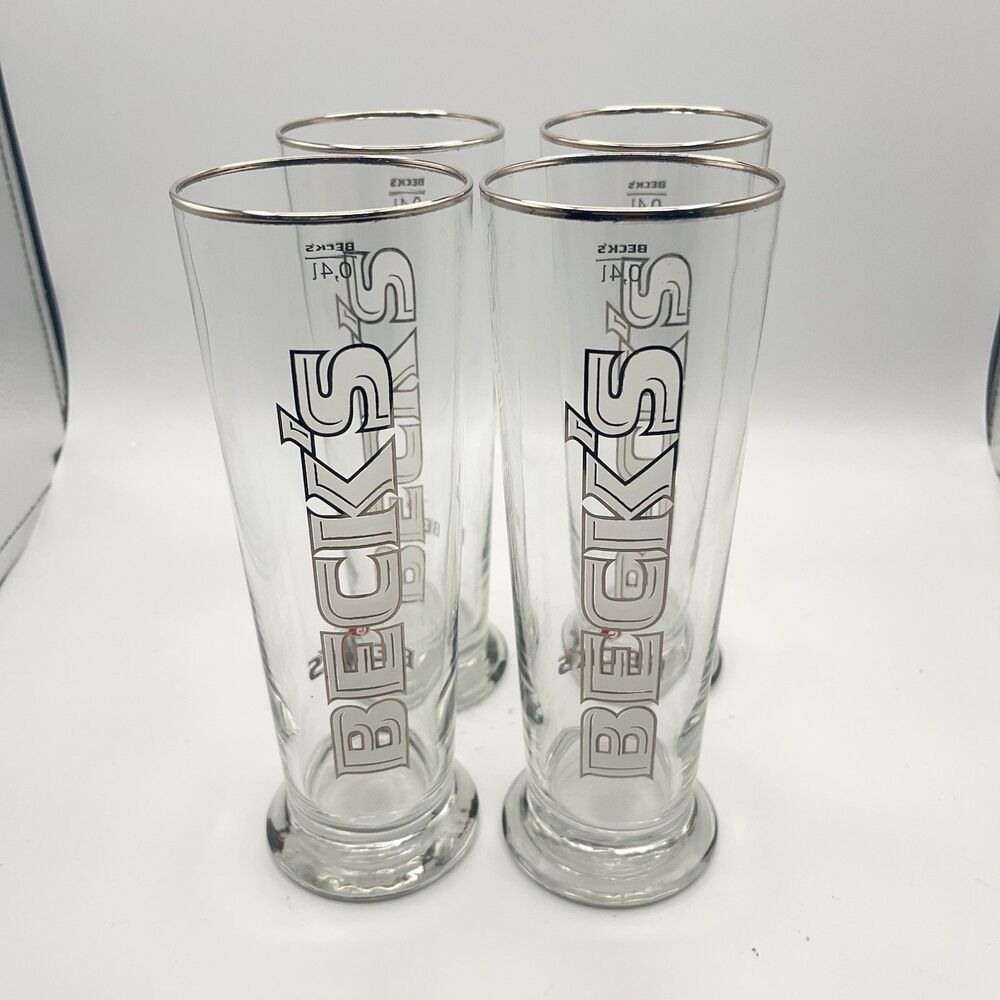 BECK’S  Set Of 4 Beer Glasses 0.4L Bar Pub Tall Glass Becks